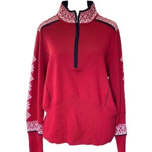 Icelandic Design Wool Nordic Fair Isle Red Sweater XL Scandigirl Heritage Winter